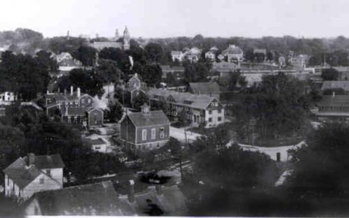 Birds eye view of Abbott Villlage abt 1920 - Village Hall at center