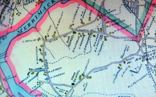 1906 map detail of North & Abbot Districts in West Parish