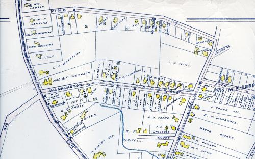 1906 map detail of Washington & Pine Streets